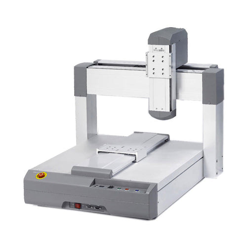 Side view of cartesian adhesive dispensing robot