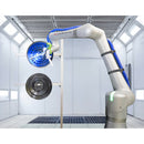 FANUC CRX-10iA/L Paint Cobot applying automotive paint to wheels in a spray booth