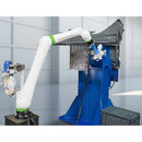FANUC CRX-20iA/L collaborative robot applying sealant to automotive rocker panel with rotary fixture