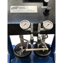 Front control panel of the HG 300 dispensing system showing dual gauges, flow control knobs, and product label.