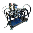 Side view of the HG 341 5-gal x 1-gal system highlighting the support platform and rear frame for material containers.