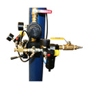 Side view of the HG 350H metering system with dual pressure regulators, air lines, and flow controls.