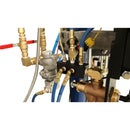 Detailed image of fluid line routing, valves, and hose fittings on the HG 437 cartridge filling system.