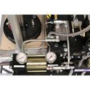 Detailed view of pressure gauges and stainless steel lines on the HG SB 5-gallon x 5-gallon metering system.