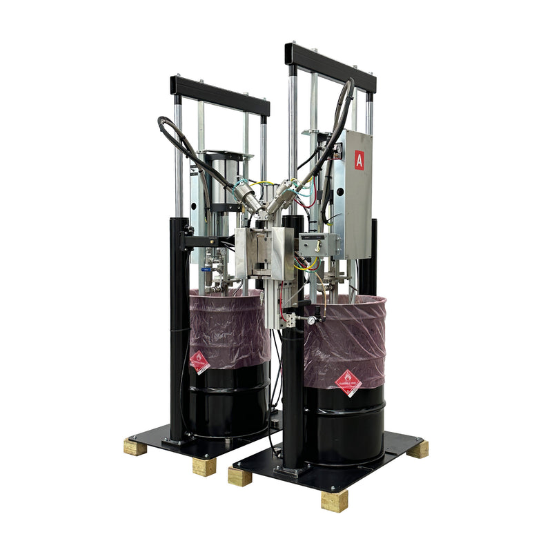 Two part adhesive cartridge filling system 55 gallon drum pumps