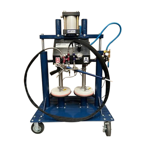 HG 300 portable dual-component pneumatic dispensing system with 1:1 ratio metering and paired 5-gallon pails