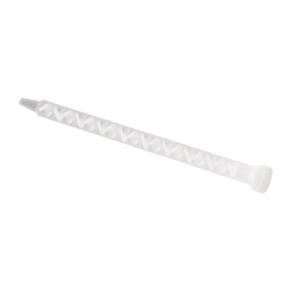 Infinity Bond 160-818 static mixer with 18 elements, featuring a bell inlet and stepped tip for 1:1 and 2:1 two-part adhesive dispensing.