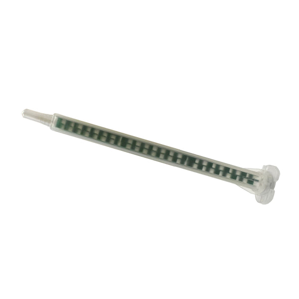 Infinity Bond MAQ 05-24L Quadro static mixer with 24 elements and Luer Lock tip for precise 1:1 and 2:1 adhesive dispensing from 50 ml cartridges.