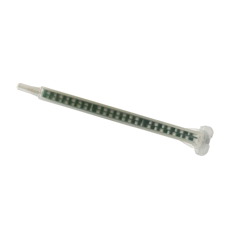 Infinity Bond MAQ 05-24L Quadro static mixer with 24 elements and Luer Lock tip for precise 1:1 and 2:1 adhesive dispensing from 50 ml cartridges.