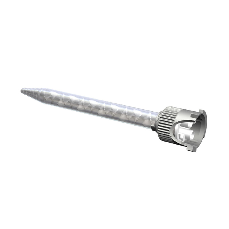 Infinity Bond MBH 05-20T static mixer with B-Connection and stepped tip outlet, featuring 20 elements for 1:1 and 2:1 adhesive cartridges.