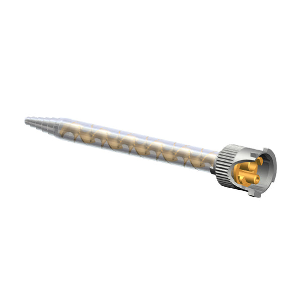 Infinity Bond MBHX 05-20T static mixer with B-Connection and stepped tip outlet, featuring 20 elements for 4:1 and 10:1 adhesive cartridges.