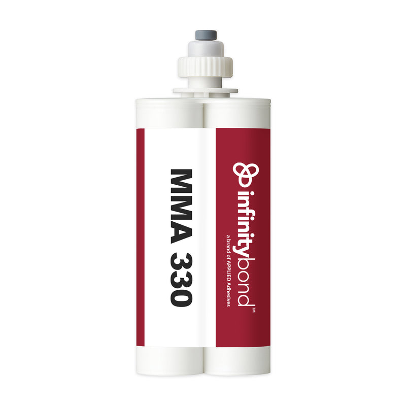 Medium-set adhesive, 14–19 min work time – Infinity Bond MMA 330 400 ml C-System Cartridge, 1:1 ratio bonds metals and plastics