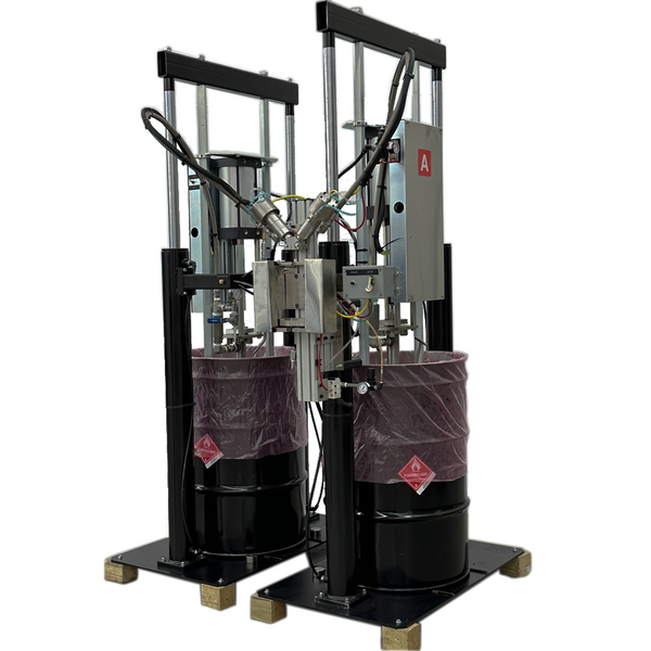 Two part adhesive cartridge filling system 55 gallon drum pumps