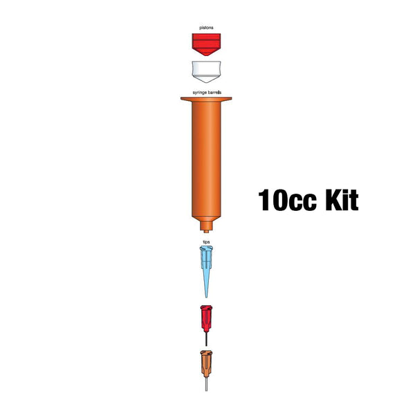 10cc Syringe, Plunger and Tip for Adhesive and Fluid Dispensing