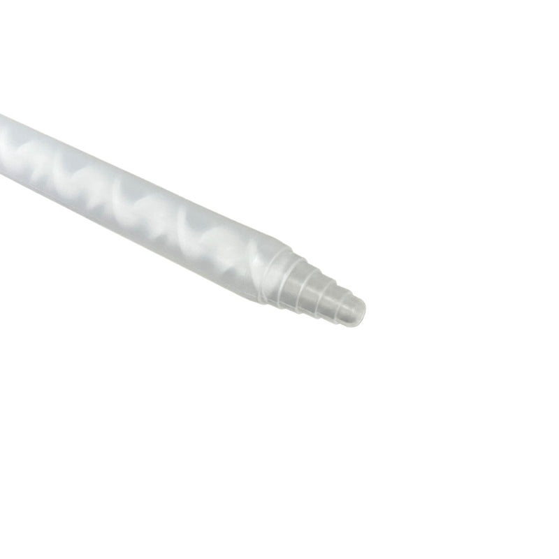 A close-up view of the stepped tip of the Infinity Bond MCH 08-24T Adhesive Static Mix Nozzle