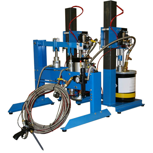 Two part meter mix dispensing system from drums, totes or reservoir